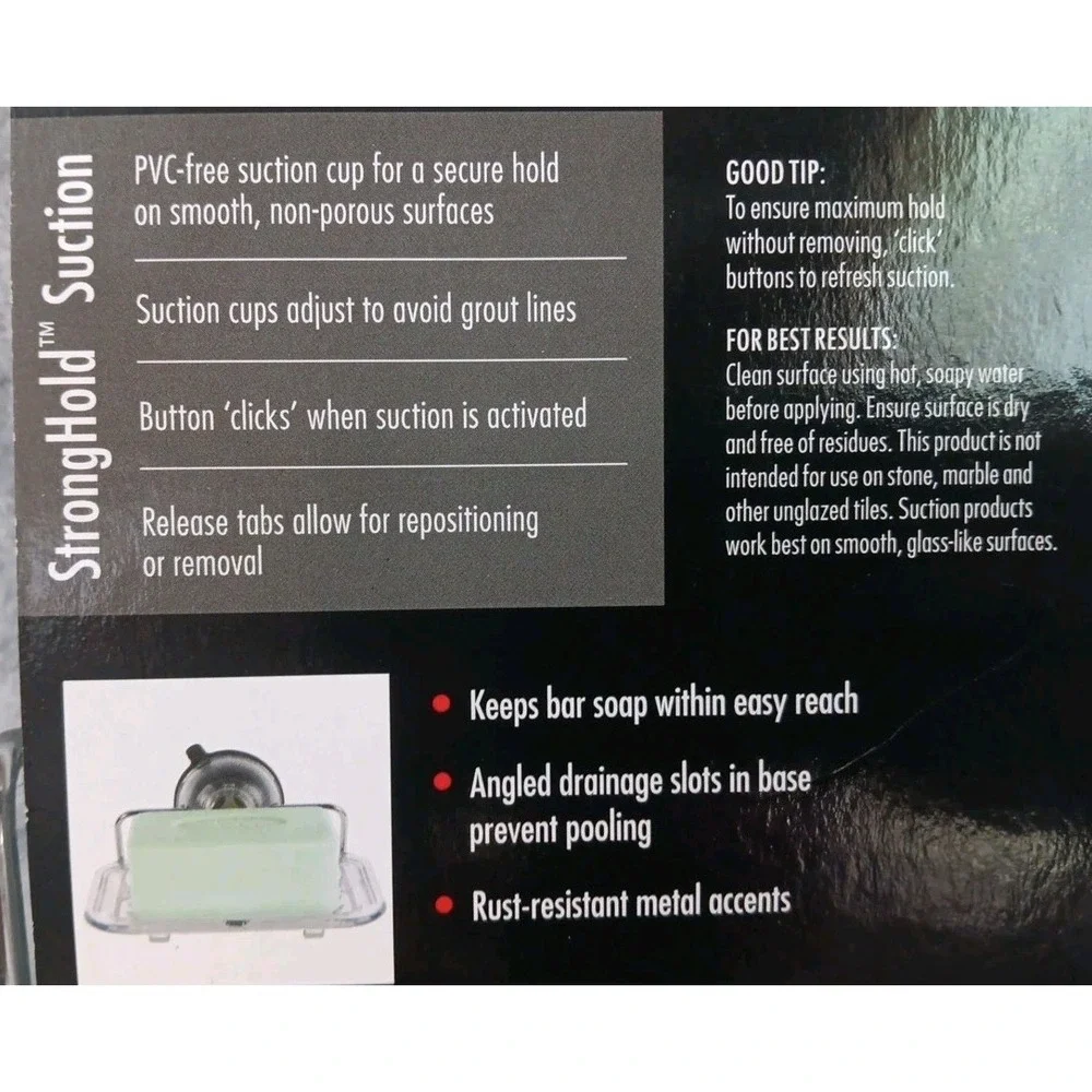 OXO Stronghold Suction Soap Dish Stainless Steel Plastic Shower Caddy Clear‎